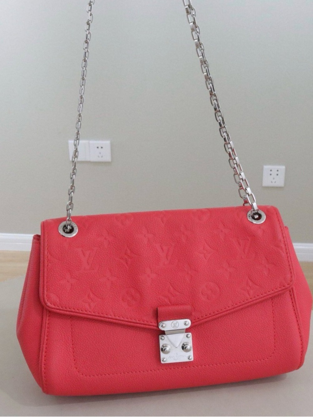 Louis Vuitton Coral Red Embossed Monogram Chain Shoulder Bag